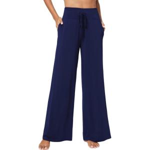 image:imageWiWi Womens Pajama Pants Bamboo Viscose Super Soft Wide Leg Palazzo Lounge Yoga Cooling Sleep Bottoms with Pockets SXXLBnavy
