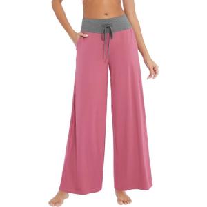 image:imageWiWi Womens Pajama Pants Bamboo Viscose Super Soft Wide Leg Palazzo Lounge Yoga Cooling Sleep Bottoms with Pockets SXXLBpale Violet Red