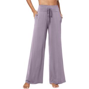 image:imageWiWi Womens Pajama Pants Bamboo Viscose Super Soft Wide Leg Palazzo Lounge Yoga Cooling Sleep Bottoms with Pockets SXXLBviolet