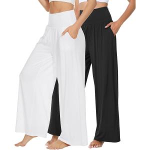 image:imageWiWi Womens Pajama Pants Bamboo Viscose Super Soft Wide Leg Palazzo Lounge Yoga Cooling Sleep Bottoms with Pockets SXXLDblackraw White