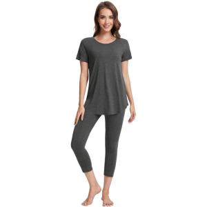 image:imageWiWi Womens Pajama Set Viscose from Bamboo Short Sleeve Tunic Top Capri Leggings Cooling Sleepwear Super Soft Pjs SXXLCharcoal Heather