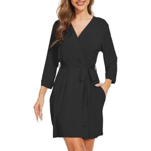 image:imageWiWi Womens Robes Soft 34 Sleeve Kimono Bathrobe Maternity Robe Casual Viscose from Bamboo Sleepwear SXXLBlack