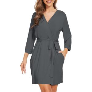 image:imageWiWi Womens Robes Soft 34 Sleeve Kimono Bathrobe Maternity Robe Casual Viscose from Bamboo Sleepwear SXXLCharcoal