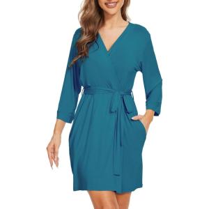 image:imageWiWi Womens Robes Soft 34 Sleeve Kimono Bathrobe Maternity Robe Casual Viscose from Bamboo Sleepwear SXXLDark Teal