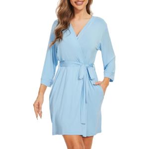 image:imageWiWi Womens Robes Soft 34 Sleeve Kimono Bathrobe Maternity Robe Casual Viscose from Bamboo Sleepwear SXXLPale Blue