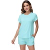 image:imageWiWi Pajamas for Women Short Sleeve Top and Shorts Sets Viscose from Bamboo Pj Sleepwear Pajama Set SXXLAqua