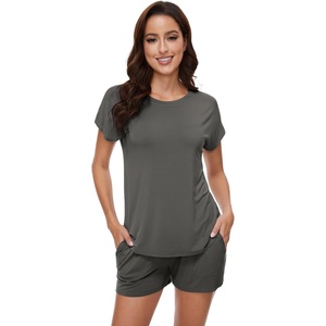 image:imageWiWi Pajamas for Women Short Sleeve Top and Shorts Sets Viscose from Bamboo Pj Sleepwear Pajama Set SXXLIron Grey